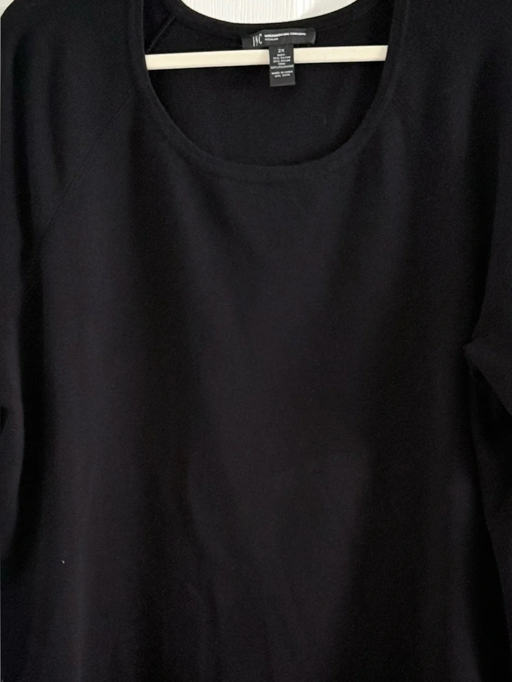 INC International Concepts Black Layered Sweater with Polka Dot Blousy Hem 2X